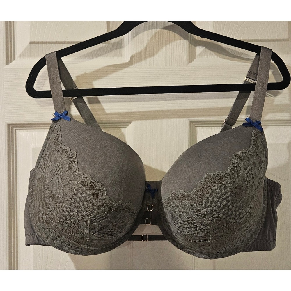 Lane Bryant Cacique Boost Balconette‎ Bra 44DDD Gray Lace Underwire 4 Hook